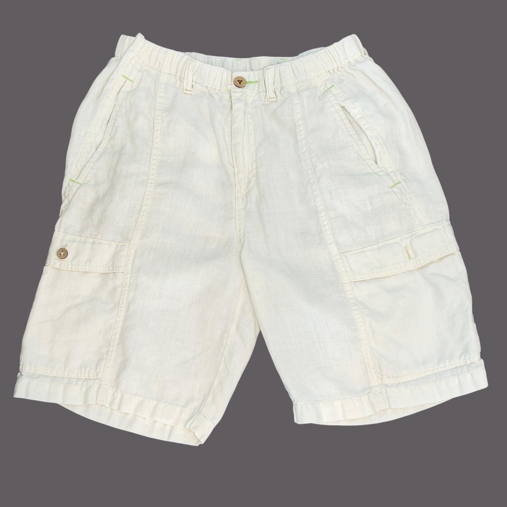 Tommy Bahama Relax Linen Cargo Shorts Size M White Drawstring Coastal Vacation